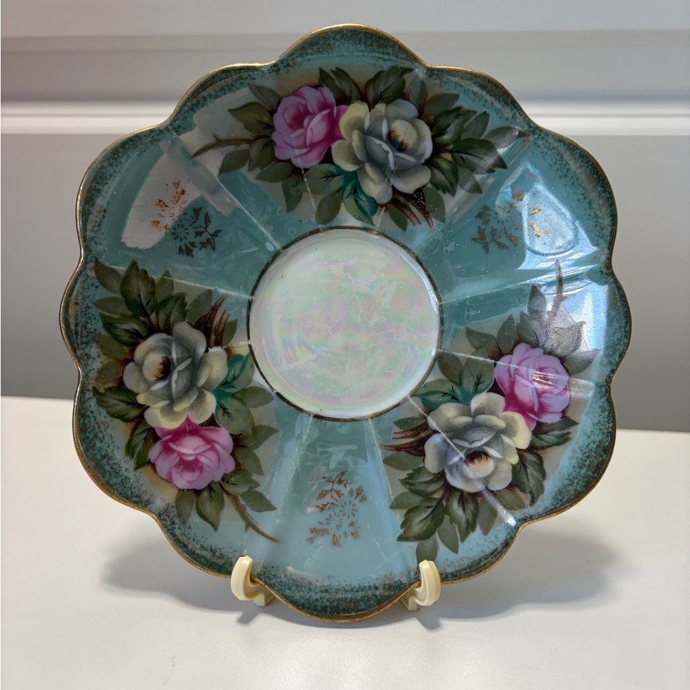 Ries Vintage Iridescent Floral Porcelain Saucer